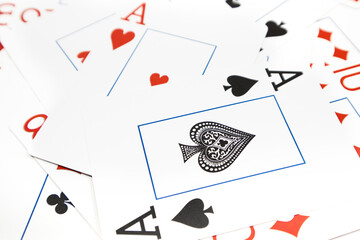 Scattered poker cards close up