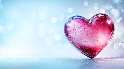 Glass heart on bokeh background.