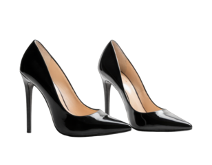 Pair of Stylish Black High Heels on a Transparent PNG Background for Fashion and Advertisement.