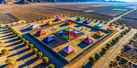 Aerial Drone Shot of Abstract Geometric Land Art Installation