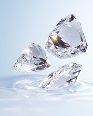 Crystal water reflection diamonds serene background digital art bright environment abstract concept