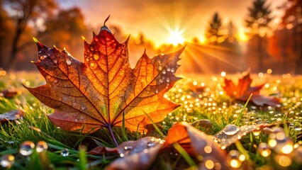 Experience magical beauty of autumn as sun rises, illuminating dew-kis
