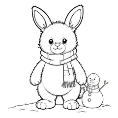 Cute Rabbit Coloring Pages, thin clean line art with no shading or texture, coloring page, black lines only with no grayscale, solid white background perfect for coloring and drawing