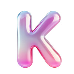Bubble-style letter K with a soft pink gradient, featuring puffy 3D effect isolated on white