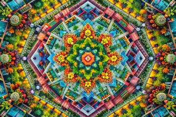 Aerial View Abstract Geometric Kaleidoscope: Colorful Chromatic Patterns in Odyssey of Shapes
