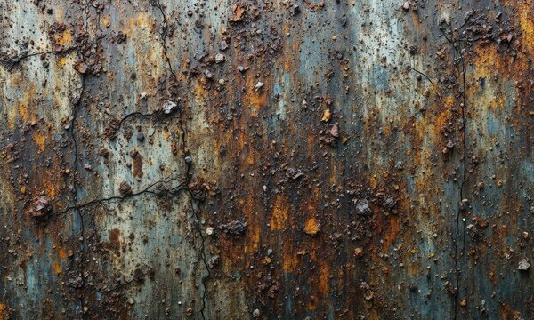 Rusted, Corroded Metal Surface With Patches Of Orange, Brown, And Blue Rust