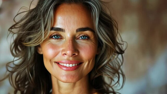 A woman with a genuine smile and natural makeup. A warm portrait conveying optimism and kindness.