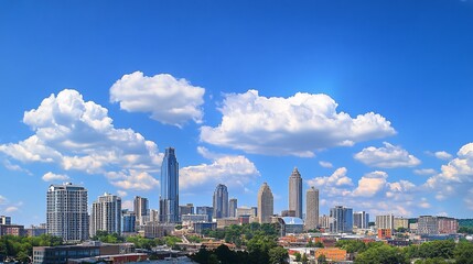 Fototapeta premium Downtown skyline on a clear day with modern skyscrapers and urban landscape.