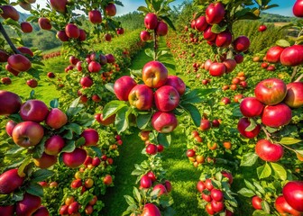 Obraz premium Aerial View of Abundant Red Apples on a Tree Branch, Drone Photography