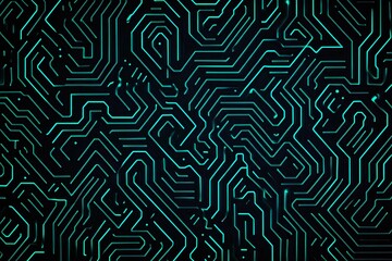 Obraz premium Abstract close-up of a glowing blue digital circuit board, showcasing intricate connections and technological design on a black background. 