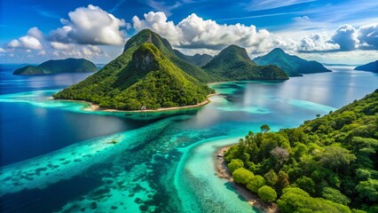 Naklejka premium Aerial View of Bohey Dulang Island, Sabah Borneo: Pristine Tropical Paradise