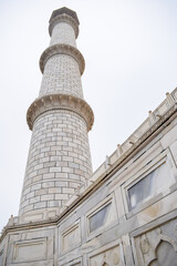 Amazing view of Taj Mahal which is among seven world wonders. Famous Indian Islamic heritage at cloudy day, Taj Mahal located at south bank of the Yamuna River