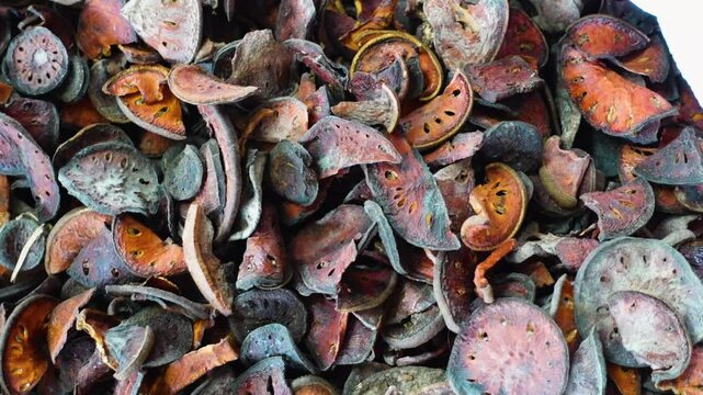 Raw dried Asta bel, Bel Shut, Shukno bel, Dry Aegle Marmelos slices. Raw material for making herbal medicines ready for sale.