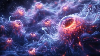 Intricate Cosmic Pattern of Vibrant Nebula Spheres and Celestial Swirls in Space