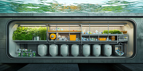 Obraz premium Underwater Recycling Facility Sustainable Waste Management System