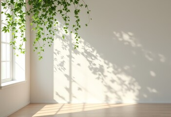 Fototapeta premium Elegant Minimalist Interior With Hanging Greenery and Natural Light Play
