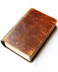 Vintage Brown Leather Closed Notebook Isolated on White Backgroun