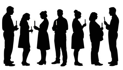 Silhouettes of a candlelight moment shared by a diverse group during a nighttime gathering