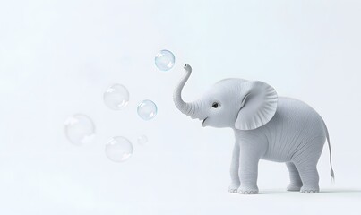 Cute baby elephant playing with soap bubbles.