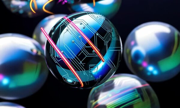 Abstract Lines Circuit Lights technology digital hi tech easter eggs concept background. Digital Easter eggs with glowing circuit patterns. Modern celebration technology