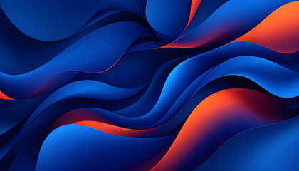 Fototapeta premium Abstract waves with deep blue and vibrant orange glow, featuring smooth curves and futuristic texture. Perfect for background and wallpaper designs, emphasizing contrast, flow, and modern aesthetics.