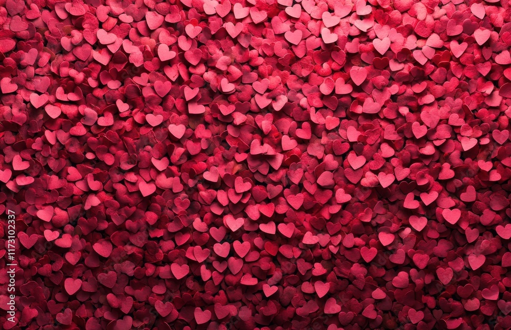 Aufkleber A digital art wallpaper of red heart confetti scattered across the canvas, creating an intricate pattern with each small paper cut-out symbol representing love and affection.