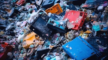 A pile of discarded electronic waste awaiting recycling.
