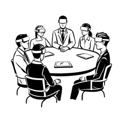 Team attending vr meeting, doodle illustration

