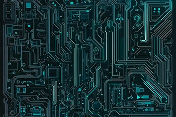 Abstract close-up of a glowing blue digital circuit board, showcasing intricate connections and technological design on a black background.
