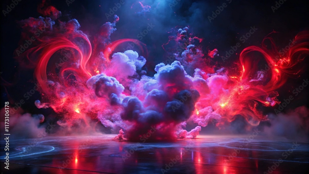 Wall mural a mesmerizing display of artificial magic smoke swirls and dances in a captivating red light against