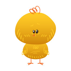 Cute little cartoon yellow chick character isolated on white background. Vector flat illustration.