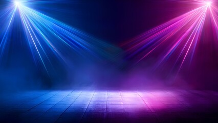 Obraz premium Background smoky texture in blue, purple and pink colors. Dark scene with neon lights and spotlights illuminate empty dark background.