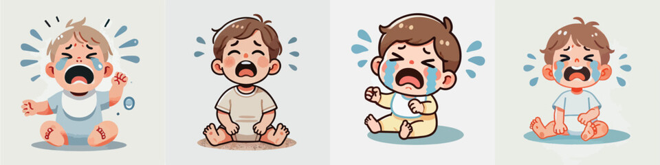 Vector of cute babies crying