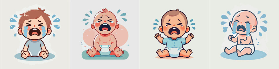 Vector of cute babies crying