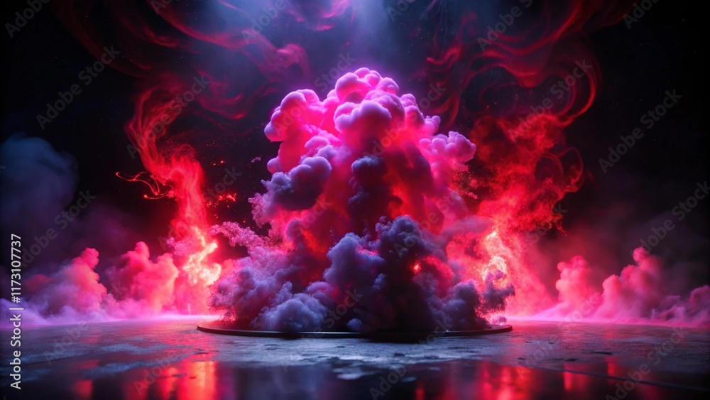 Wall mural a mesmerizing display of artificial magic smoke swirls and dances in a captivating red light against
