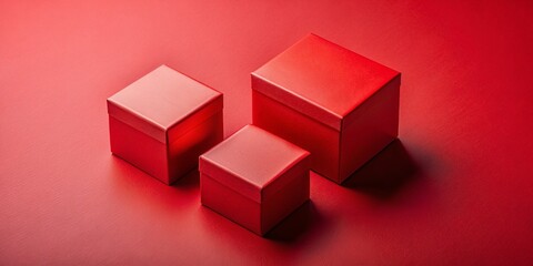 Obraz premium Aerial View: Three Red Boxes on Red Background - Abstract Geometric Composition