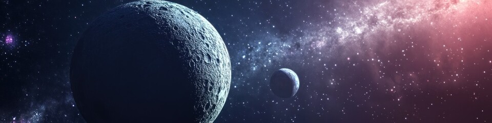 Obraz premium Distant planets with glowing nebula in vibrant cosmic background