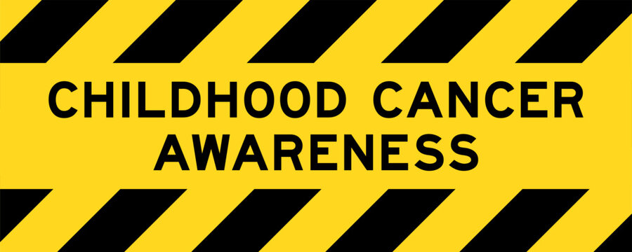 Yellow and black color with line striped label banner with word childhood cancer awareness