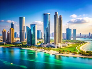 Fototapeta premium Al Reem Island Abu Dhabi UAE, Tilt-Shift Miniature Cityscape, Modern Architecture, Skyline, Luxury Real Estate