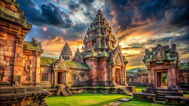 Ancient Khmer Temple Wall, Prasat Phanom Rung, Buri Ram, Thailand - Historical Stone Ruins