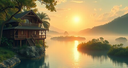 Fototapeta premium sunset on the river