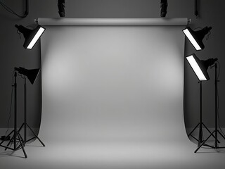 A 3D lightbox creates a gray studio backdrop for stock photo shoots