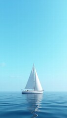 Obraz premium A serene scene featuring a lone sailboat gliding across calm waters under a clear blue sky, perfect for travel, leisure, or marine-themed projects.