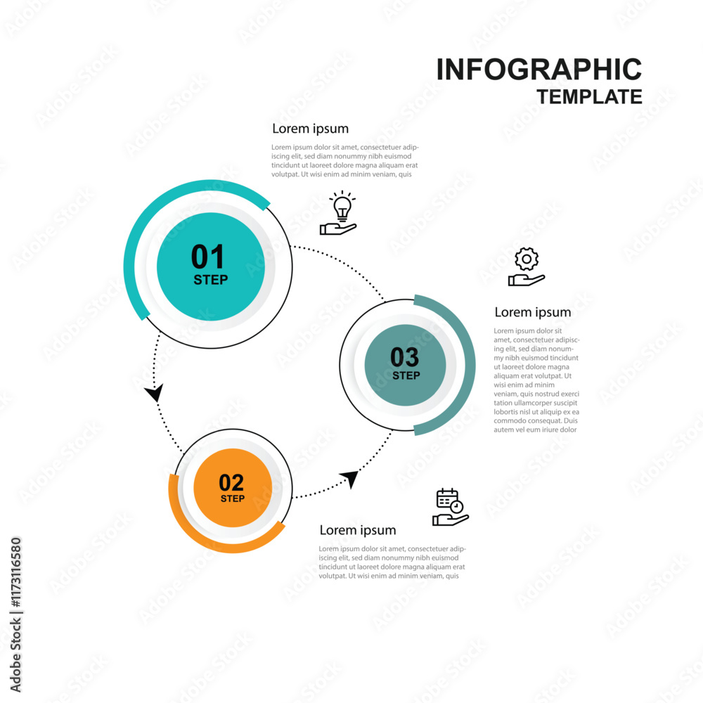 Poster 3 step line circle process infographic template vector