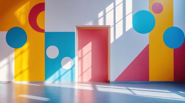 Colorful geometric door design.