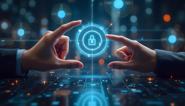 Futuristic Cybersecurity Lock with Neon Energy Aura