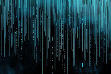 Abstract close-up of a glowing blue digital circuit board, showcasing intricate connections and technological design on a black background.
