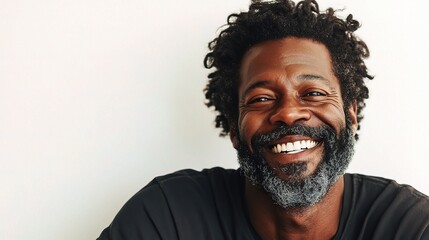 Fototapeta premium Cheerful Afro American Man Smiling Against Clean White Background