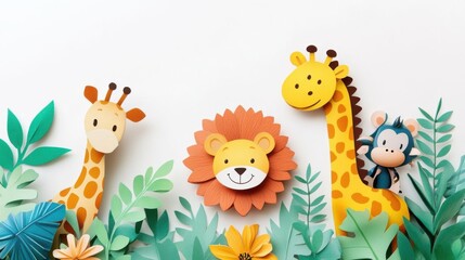 Naklejka premium Colorful jungle animals decoration.