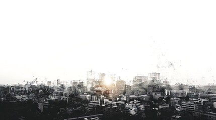 Fototapeta premium Outline of a city skyline at sunset on a white background